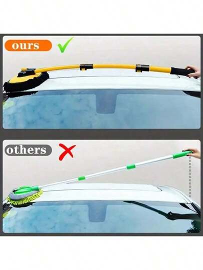 قطعة واحدة فرشاة غسيل السيارة ذات المقبض الطويل من الألومنيوم، منشفة من الألياف الدقيقة، ممسحة تنظيف، قفازات وقضيب تمديد للسيارات والشاحنات - تنظيف سهل ، اكسسوارات تنظيف السيارة