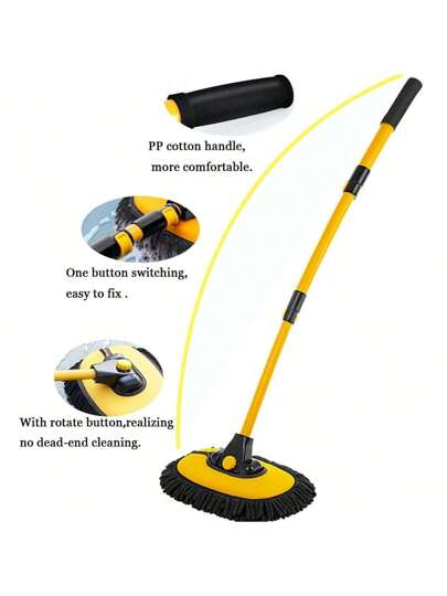 قطعة واحدة فرشاة غسيل السيارة ذات المقبض الطويل من الألومنيوم، منشفة من الألياف الدقيقة، ممسحة تنظيف، قفازات وقضيب تمديد للسيارات والشاحنات - تنظيف سهل ، اكسسوارات تنظيف السيارة