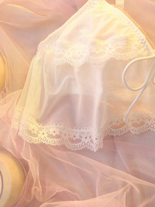DelicateAllure صدرية نسائية مكشكشة مزينة بالدانتيل باللون المتباين والربطة الأمامية، كاواي