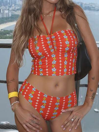 طقم تانكيني حريمي Bonvoyette ملابس علوية بيكيني طقم السباحة ملون بالزهور والشرائط، بحمالات رفيعة، أنيق وأنثوي للسيدات