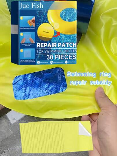 30 قطعة/صندوق مجموعة رقع لاصقة ذاتية اللصق، مناسبة لإصلاح التسريب في حلقات السباحة النفاخة والقوارب والخيام، شريط عازل مائي لإصلاح حلقات السباحة والمعاطر المطرية والمظلات، يطيل العمر الافتراضي