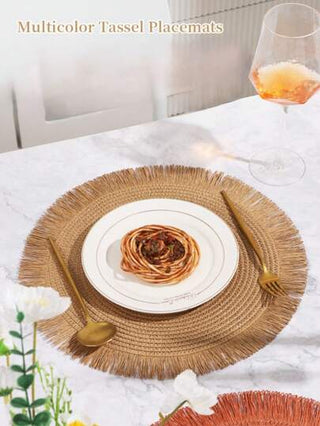 1/4/6/12 قطعة أطباق لتقديم الطعام بطراز بوهيمي، محبوكة بلون بيج ثابت، أطباق منزلية/مطبخ/طاولة الطعام، وبطانات مضادة للانزلاق وعازلة للحرارة، مناسبة للأعياد والاجتماعات والأعياد وحفلات المنزل، ديكور لكافة المواسم