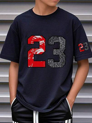 تي شيرت بأكمام قصيرة وطباعة جرافيك للأولاد، ملابس علوية صيفية مريحة وأنيقة للطلاب الصغار