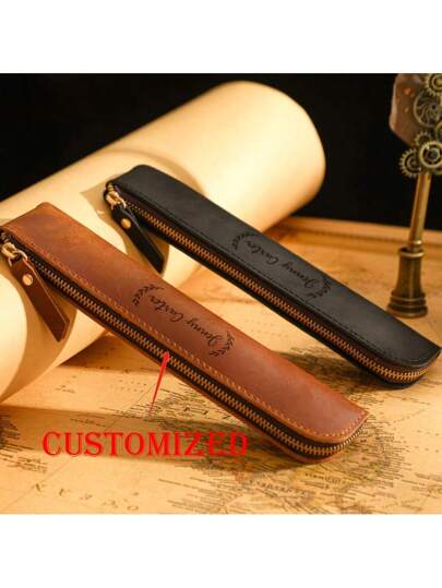 قلم جواهر جلدي شخصي قابل للتخصيص بسوستة، جراب قلم جلدي، محفظة قلم حبر، محفظة قلم رصاص، هدايا ذات جودة عالية