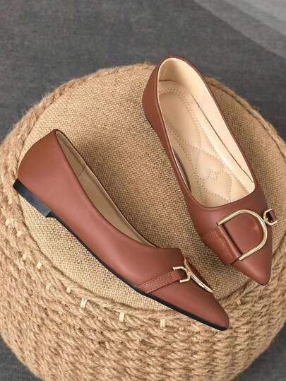 زوج من الأحذية المسطحة للنساء بأصابع قدم مدببة ناعمة، أحذية متعددة الاستخدامات للمكتب والعمل، أحذية بالرينا بدون ربطة قابلة للارتداء السهل، أحذية مسطحة للتنقل اليومي