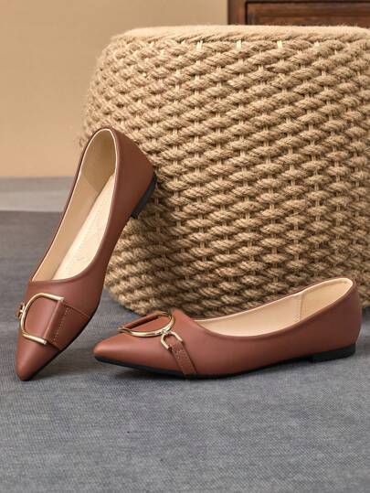 زوج من الأحذية المسطحة للنساء بأصابع قدم مدببة ناعمة، أحذية متعددة الاستخدامات للمكتب والعمل، أحذية بالرينا بدون ربطة قابلة للارتداء السهل، أحذية مسطحة للتنقل اليومي