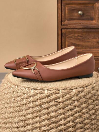 زوج من الأحذية المسطحة للنساء بأصابع قدم مدببة ناعمة، أحذية متعددة الاستخدامات للمكتب والعمل، أحذية بالرينا بدون ربطة قابلة للارتداء السهل، أحذية مسطحة للتنقل اليومي