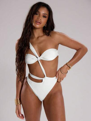 مايوه حريمي قطعة واحدة X Sofía Suescun Musera Resort بدلة سباحة قطعة واحدة منسدلة مجعدة مع فتحات لأجازة الشاطئ الصيفية