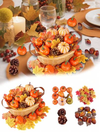50 قطعة - kürbisse kunstfürkürbisse, herbsternte falsche kürbisset für hausdekoration, herbstkürbisdekoration set, mini künstliche kürbis ahornblätter eicheln dekorationen für zuhause, hochzeit, herbst middlep iece deko, halloween, erntedankfest,...