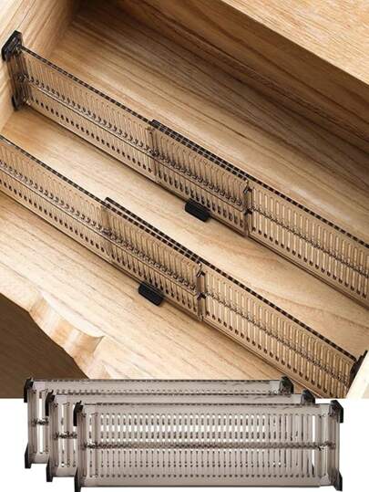 أثاث مكتبي علبتان من مقسمات الأدراج القابلة للتعديل | منظمات معدنية قابلة للتوسيع للملابس والمطبخ والمكتب | تصميم موفر للمساحة قابل للتخصيص | خامة متينة لتنظيم المنزل والمكتب.