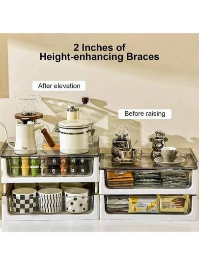 رف تخزين شفاف متعدد الطبقات من البلاستيك جديد، بتصميم درج، علبة تخزين للأكواب والأكياس الشاي والقهوة والكبسولات وتوابل القهوة والشاي ، منظم لديكور بار القهوة، مناسب للمنزل والمكتب والردهات