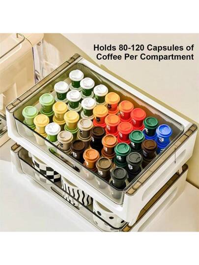 رف تخزين شفاف متعدد الطبقات من البلاستيك جديد، بتصميم درج، علبة تخزين للأكواب والأكياس الشاي والقهوة والكبسولات وتوابل القهوة والشاي ، منظم لديكور بار القهوة، مناسب للمنزل والمكتب والردهات