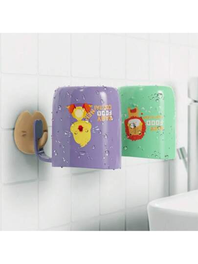 1 قطعة أكواب متعددة الأغراض يمكن تعليقها على الحائط/بنمط كرتوني/بخطاف لاصق/يمكن استخدامها كأكواب ماء، أكواب غرغرة، أكواب مشروبات للحفلات، سعة تقريبية 270 مل