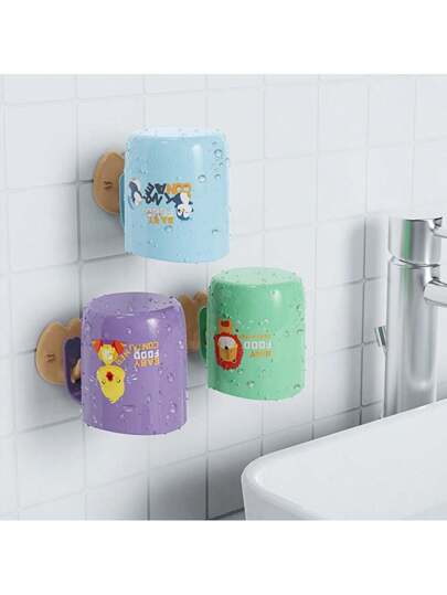 1 قطعة أكواب متعددة الأغراض يمكن تعليقها على الحائط/بنمط كرتوني/بخطاف لاصق/يمكن استخدامها كأكواب ماء، أكواب غرغرة، أكواب مشروبات للحفلات، سعة تقريبية 270 مل