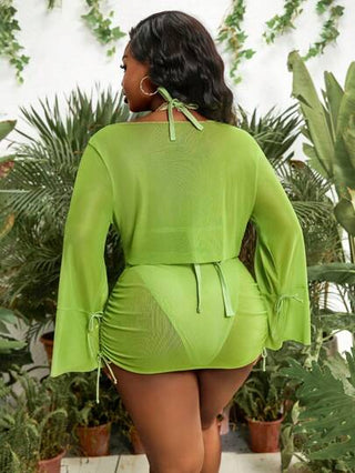 Slaydiva مايوه بقطع 4 للمرأة حجم كبير بلون أخضر فاتح مبهج ذو رقبة على شكل هلال مريح للصيف والشاطئ