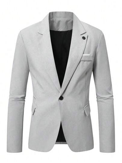 Manfinity Bizformal بليزر رجالي مطابق مع طوق مدبب وتفاصيل الأطراف، مناسب للعمل والتنقل اليومي وارتداء كل يوم