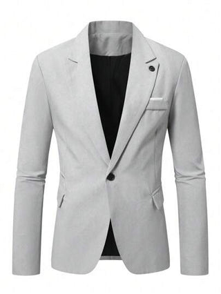 Manfinity Bizformal بليزر رجالي مطابق مع طوق مدبب وتفاصيل الأطراف، مناسب للعمل والتنقل اليومي وارتداء كل يوم