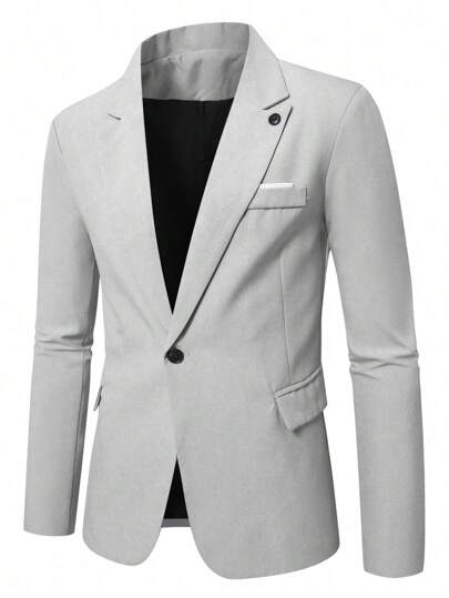 Manfinity Bizformal بليزر رجالي مطابق مع طوق مدبب وتفاصيل الأطراف، مناسب للعمل والتنقل اليومي وارتداء كل يوم