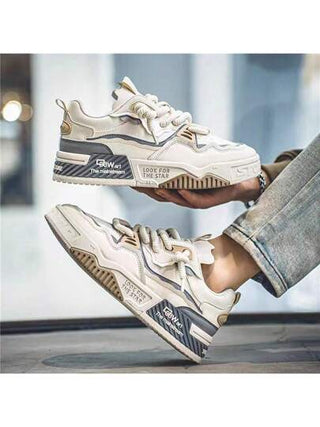 أحذية رياضية بنعل سميك مصنوعة من جلد البولي يوريثان للرجال، كاجوال عصري، أحذية لوفر مع رباط أبيض للرجال