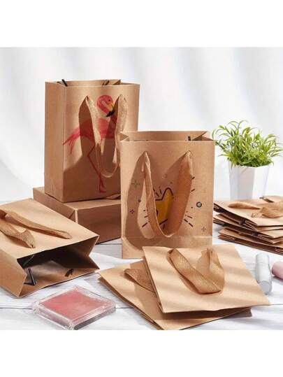 1/5/10 حقيبة هدايا من الورق الكرافت مع مقابض - قابلة للطي عالية الجودة، أكياس بنية لأعراض الزفاف وأعياد الميلاد، التسوق البقالة، مستلزمات الأعمال الصغيرة