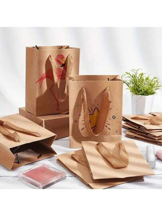 1/5/10 حقيبة هدايا من الورق الكرافت مع مقابض - قابلة للطي عالية الجودة، أكياس بنية لأعراض الزفاف وأعياد الميلاد، التسوق البقالة، مستلزمات الأعمال الصغيرة