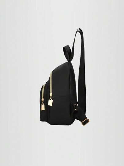 حقيبة ظهر نسائية من النايلون بلون واحد، حقيبة ظهر كاجوال بطراز كلية، مناسبة لاستخدامها كحقيبة ظهر أو حقيبة كتف أو محفظة أو حقيبة يد نسائية