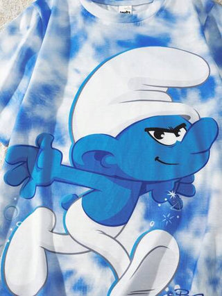 مايوه أولادي The Smurfs X طقم قميص كم قصير مطبوع برسوم كرتونية لطيفة وشورت خصر مرن للأولاد المراهقين في فصل الصيف