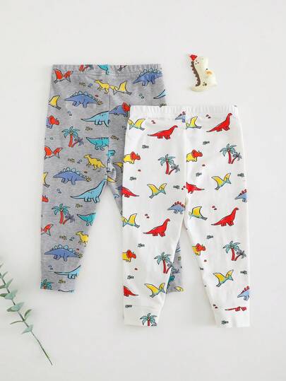 Cozy Pixies مجموعة 2 قطعة بنطال كاجوال للأطفال الصبيان بخصر مطاطي بطبعات حيوان كرتونية