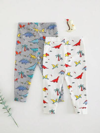 Cozy Pixies مجموعة 2 قطعة بنطال كاجوال للأطفال الصبيان بخصر مطاطي بطبعات حيوان كرتونية