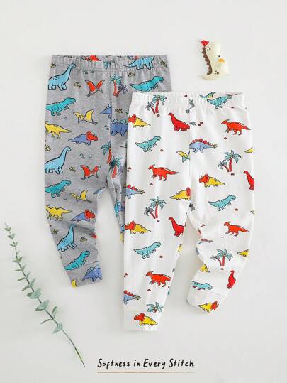 Cozy Pixies مجموعة 2 قطعة بنطال كاجوال للأطفال الصبيان بخصر مطاطي بطبعات حيوان كرتونية