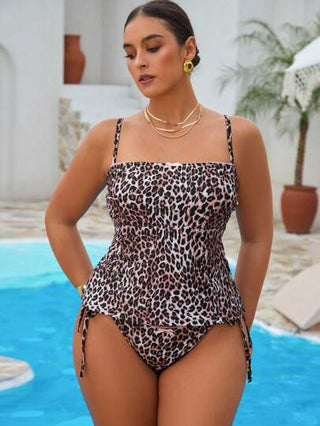 Swim Vcay مجموعة بدلة سباحة تنكي للنساء المقاسات الكبيرة ذات طبعة فهد