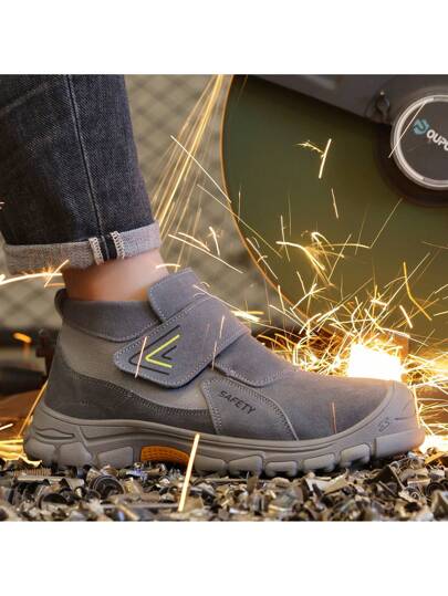 GUYISA أحذية الأمان: مقاومة للتهشم، مقاومة للثقب، مقاومة للبلي، جلد أحمر، مضادة للاحتراق، عازلة للحرارة، مناسبة لعمال اللحام. طراز متوسط القامة باللون الرمادي، الأرضية مصنوعة من المطاط، متينة