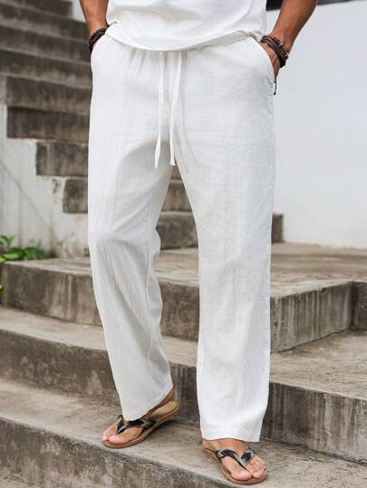 Manfinity Nomadique بنطلون عمل كاجوال للرجال بجيب وسحاب بلون أحادي