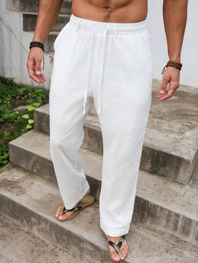 Manfinity Nomadique بنطلون عمل كاجوال للرجال بجيب وسحاب بلون أحادي