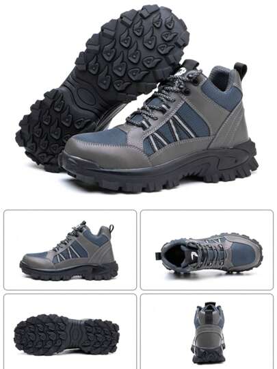 بوت سلامة رجالية عالية الأعلى مع ربطة بوت ، بوت عمل رياضية بنسق صناعي ، تحتوي على طرف حماية من الصلب ، مقاومة للسحق والثقب والانزلاق ، مناسبة لصناعة البناء