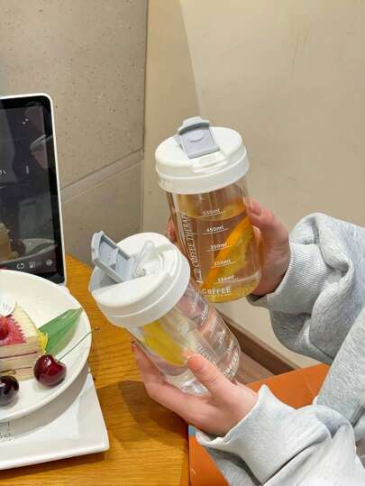 زجاجة مياه صيفية قابلة لإعادة الاستخدام بمقياس ومصاصة 550مل، كوب عصير بلاستيكي محكم أمان الكوب القابل للشرب والسفر بطباعة كتابية، زجاجة مياه رياضية للتمرين واللياقة البدنية للترطيب اليومي، هدية للبالغين