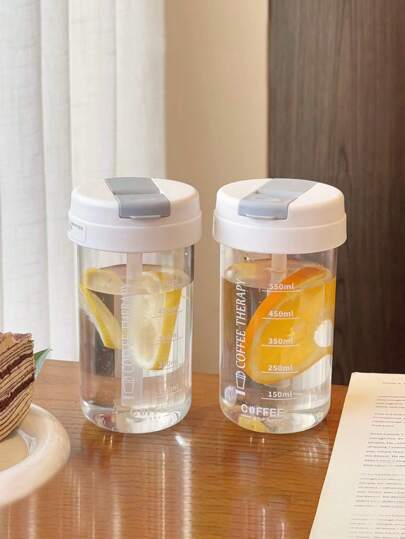 زجاجة مياه صيفية قابلة لإعادة الاستخدام بمقياس ومصاصة 550مل، كوب عصير بلاستيكي محكم أمان الكوب القابل للشرب والسفر بطباعة كتابية، زجاجة مياه رياضية للتمرين واللياقة البدنية للترطيب اليومي، هدية للبالغين