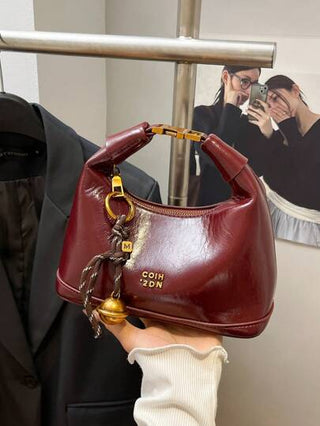 قطعة واحدة حقيبة تسوق جلد الثعبان المزيف بنسيج أحادي اللون من البولي يوريثان، موضة متنوعة، مع قلادة ذات نمط عشوائي