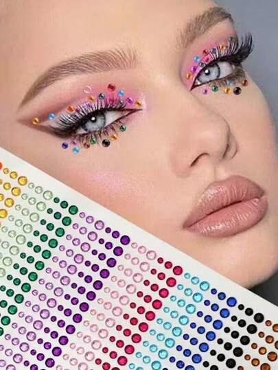 قطعة واحدة من 900 قرص مثلج بألوان نمط لزينة الوجه، ملصقات جواهر متألقة لحفل الموسيقى وال- DIY، ملصقات جواهر للعيون والوجه بطراز Y2K مناسبة لعروس الزفاف والفتيات، مستحضرات تجميل للجسم، مكون مناسب للرقص والحفلات ووشم صناعي
