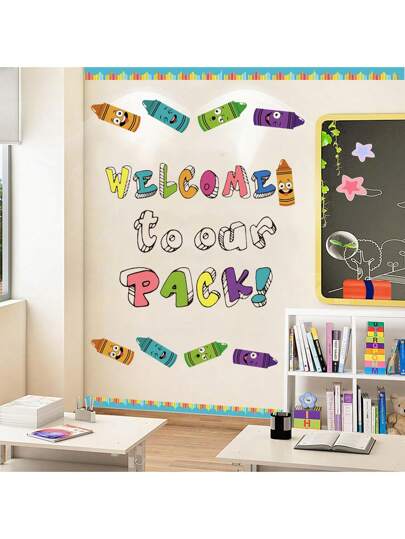 79 قطعة من ديكورات لوحة النشرة العودة إلى المدرسة - أهلا بكم في قطع الرسم البياني للحزمة الملونة مع حواف الحدود للوحة إعلانات الفصل ، ديكور جدران الفصل الأول من المدرسة ، لوازم الحفلات