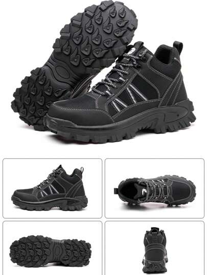 بوت عمل ذات حماية لأصابع القدم من الفولاذ الثقيل للرجال، بوت خفيفة الوزن للعمل في الهواء الطلق، بوت سلامة وحماية مناسبة للمشي البري، مناسبة لجميع الفصول