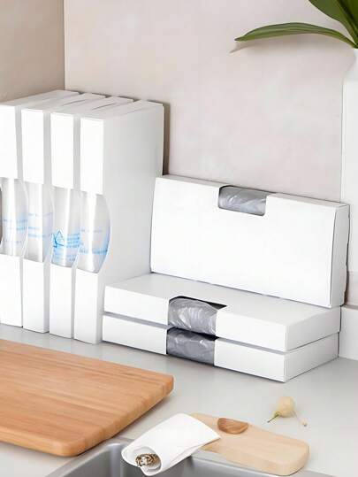 SHEIN 1قطعة صندوق تخزين أكياس المهملات من البولي بروبلين ، صندوق بقالة أحادي اللون بتصميم بسيط لتخزين المطبخ