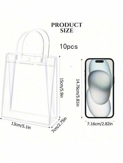 1/10 حقيبة شفافة من البلاستيك الشفاف - متعددة الاستخدامات ، إعادة الاستخدام ،لأغراض الحفلات والحرف والتسوق