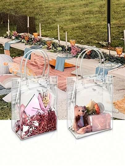 1/10 حقيبة شفافة من البلاستيك الشفاف - متعددة الاستخدامات ، إعادة الاستخدام ،لأغراض الحفلات والحرف والتسوق
