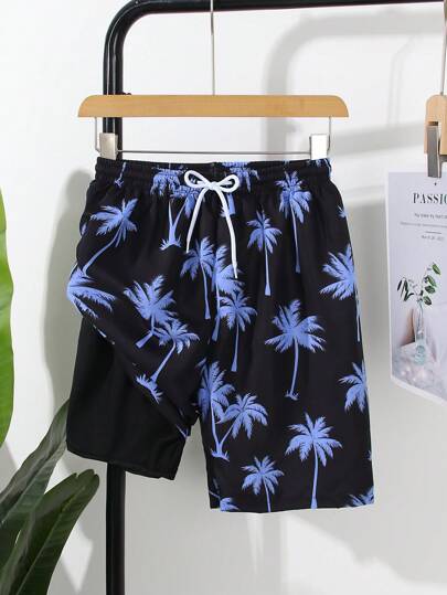 مايوه أولادي Lunivi ملابس سباحة مطبوعة عشوائية للمراهقين، شورت شاطئ، بدلة سباحة للمراهقين الصيف/الربيع مبطنة بقماش ملابس السباحة، مناسبة للسباحة والتزلج على الأمواج