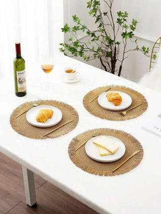2 قطعة/8 قطع حصيرة مستديرة مضفورة من الورق بخيوط الشراشيب مقاس 38 سم ،حصيرة طاولة مقاومة للحرارة،ديكور أواني الطعام في الفنادق والمطاعم،ديكور طاولة الطعام في غرفة المعيشة،وسادة مانعة للانزلاق، مناسبة لحفلات المنزل والأعراس