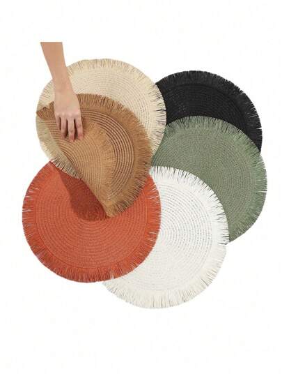 2 قطعة/8 قطع حصيرة مستديرة مضفورة من الورق بخيوط الشراشيب مقاس 38 سم ،حصيرة طاولة مقاومة للحرارة،ديكور أواني الطعام في الفنادق والمطاعم،ديكور طاولة الطعام في غرفة المعيشة،وسادة مانعة للانزلاق، مناسبة لحفلات المنزل والأعراس