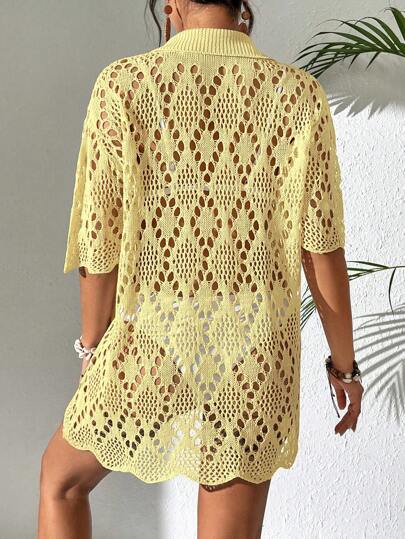 Swim Vcay معطف كيمونو قصير الأكمام بلون أحادي وفتحات