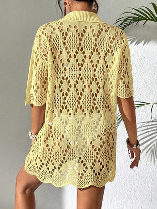 Swim Vcay معطف كيمونو قصير الأكمام بلون أحادي وفتحات