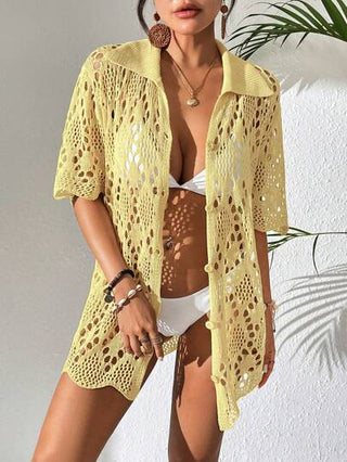 Swim Vcay معطف كيمونو قصير الأكمام بلون أحادي وفتحات